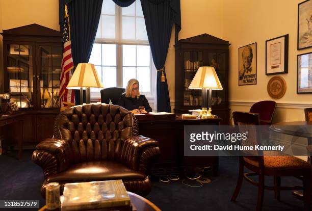 Congresswoman Liz Cheney in her office at the U.S. Capitol preparing a speech that she would give on the House floor, May 11, 2021. Washington, D.C....