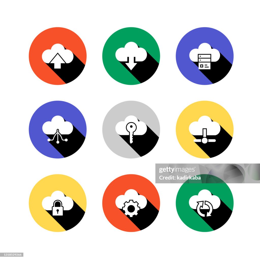 Cloud Technology Modern Flat Icon Set Concept Design
