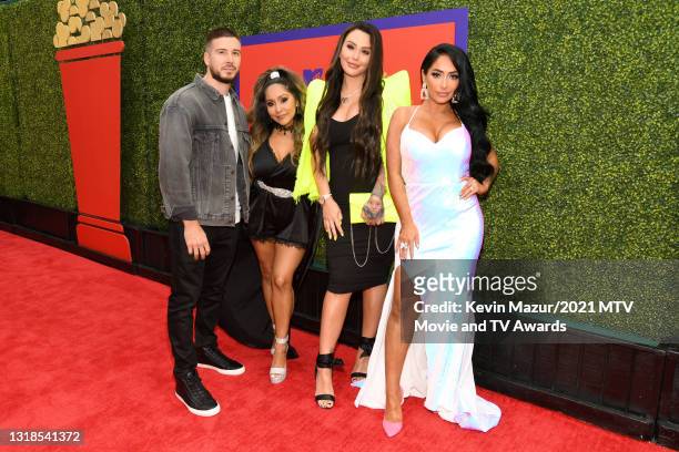 In this image released on May 17, Vinny Guadagnino, Nicole "Snooki" Polizzi, Jenni "JWOWW" Farley, and Angelina Pivarnick attend the 2021 MTV Movie &...