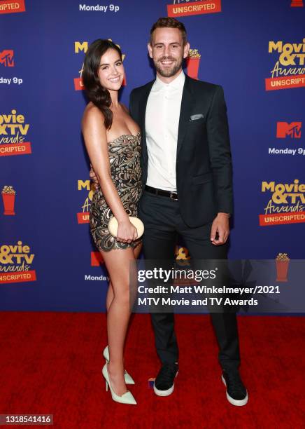 In this image released on May 17, Natalie Joy and Nick Viall attend the 2021 MTV Movie & TV Awards: UNSCRIPTED in Los Angeles, California.