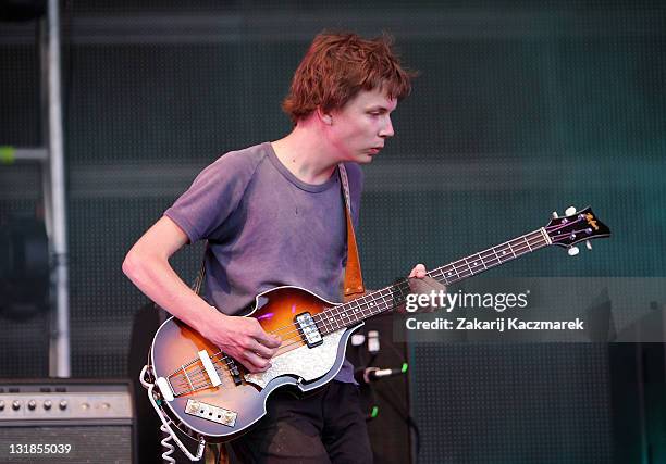 Nick Allbrook of Tame Impala performs on stage on day three of the Falls Music & Arts Festival on December 31, 2010 in Lorne, Australia.