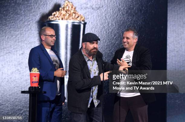In this image released on May 17, James Murray, Brian Quinn, and Joe Gatto accept Best Comedy / Game Show for "Impractical Jokers" onstage during the...