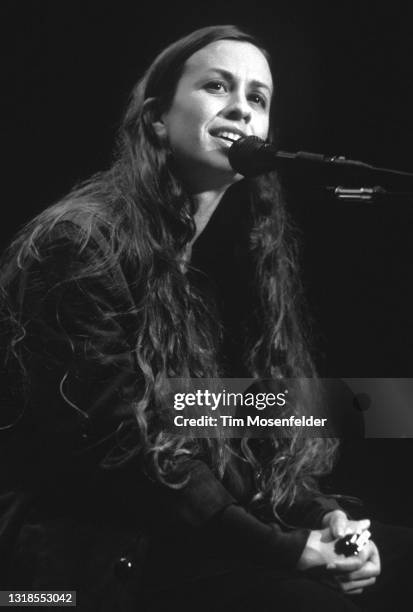 Alanis Morissette performs during Neil Young's Annual Bridge School benefit at Shoreline Amphitheatre on October 18, 1997 in Mountain View,...