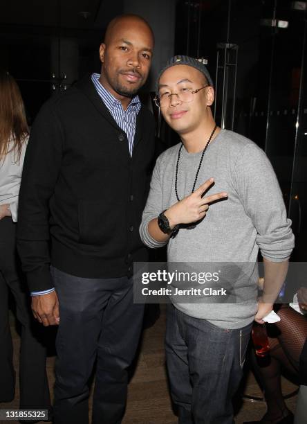 Nice and Kevin Saer Leong attend a Hennessey Black party to celebrate DJ D-Nice signing to Roc Nation DJ's at The Cooper Square Hotel on November 16,...