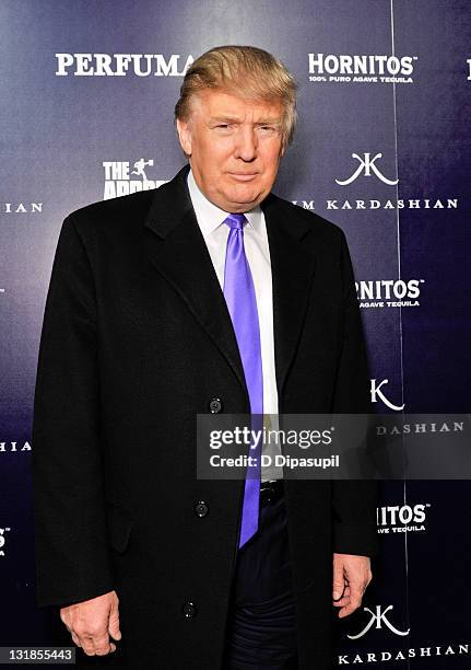 Donald Trump celebrates Perfumania's appearance with Kim Kardashian on "The Apprentice" at Provacateur on November 10, 2010 in New York City.