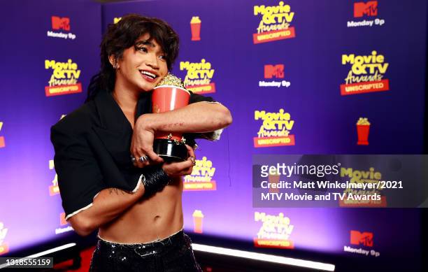 In this image released on May 17, Bretman Rock, winner of Breakthrough Social Star, poses backstage during the 2021 MTV Movie & TV Awards: UNSCRIPTED...