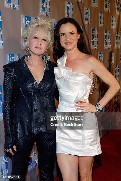 Musicians Cyndi Lauper and Juliette Lewis arrive at The LA Gay and Lesbian Center's, "An Evening With Women" at The Beverly Hilton hotel on April 16,...