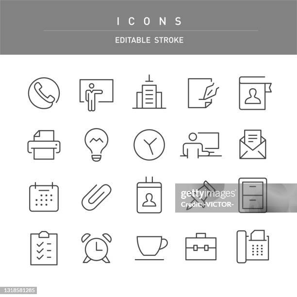 stockillustraties, clipart, cartoons en iconen met de pictogrammen van het werk van het bureau - de reeks van de lijn - paper clip