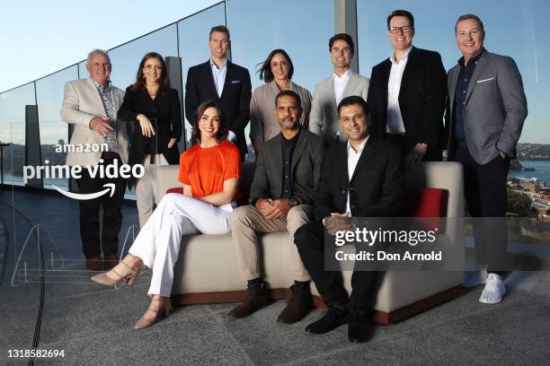 Giaan Rooney, Grant Hackett, Nicole Livingstone, Michael O’Loughlin, Kieren Perkins and Matt White pose during the Amazon Video Media Call at Crown...