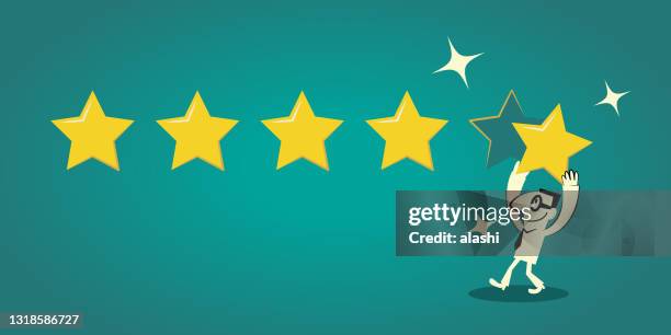 one businessman giving a rating of five stars - 5 star review stock illustrations