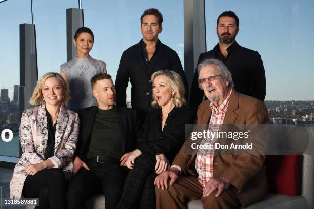 Back to the Rafters cast Rebecca Gibney, Hugh Sheridan, Angus McLaren, Michael Caton, George Houvardas and Georgina Haig pose during the Amazon Video...