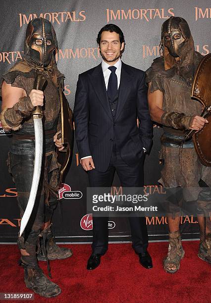 Actor Henry Cavill arrives at Relativity Media's "Immortals" premiere presented in RealD 3 at Nokia Theatre L.A. Live on November 7, 2011 in Los...