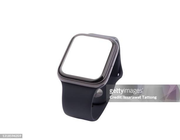 black smart watch on white background - reloj inteligente fotografías e imágenes de stock