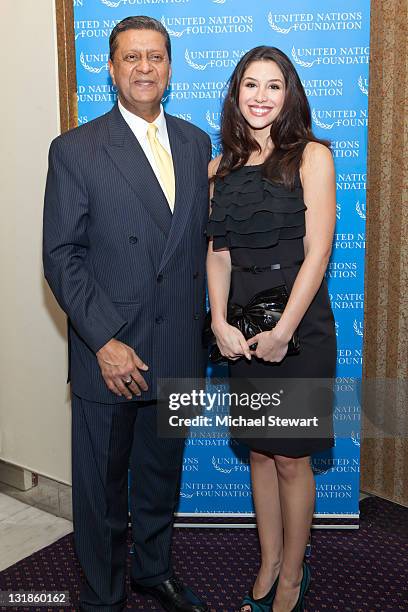 United Nations Office for Partnerships Executive Director Amir Dossal and Diana Falzone attend a reception honoring Amir Dossal at Millenium UN Plaza...