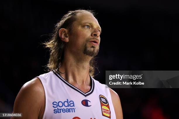 David Anderson of Melbourne United watches on during the warm-up before the round 19 NBL match between the Illawarra Hawks and Melbourne United at...