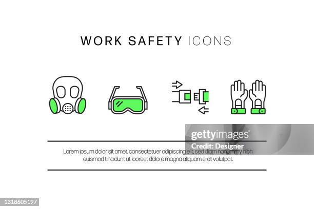 work safety related flat line icons. vector symbol illustration. - construction inspector stock illustrations