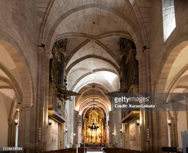 Central part and organ at the bottom of the main altar, seen on May 17 Mondoñedo, Galicia, Spain.