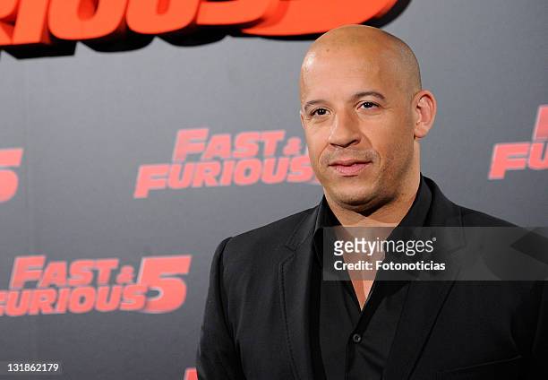 Actor Vin Diesel attends a photocall for 'Fast & Furious 5' at the Santo Mauro Hotel on April 26, 2011 in Madrid, Spain.