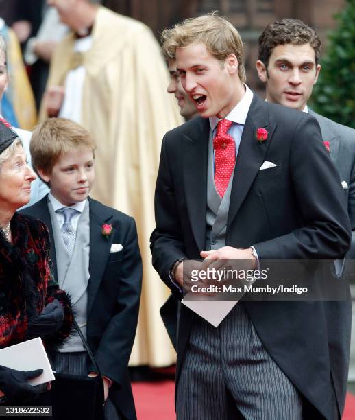 Hugh Grosvenor, Earl Grosvenor and Prince William attend the wedding of Edward van Cutsem and Lady Tamara Grosvenor at Chester Cathedral on November...