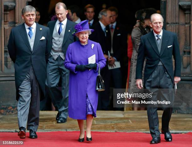 Gerald Grosvenor, 6th Duke of Westminster, Queen Elizabeth II and Prince Philip, Duke of Edinburgh attend the wedding of The Duke of Westminster's...