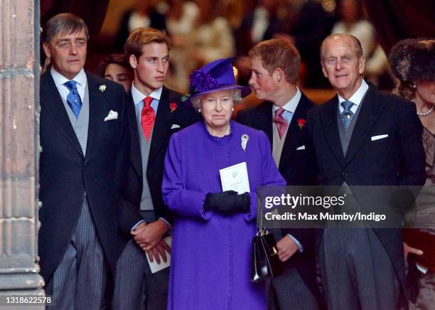 Gerald Grosvenor, 6th Duke of Westminster, Prince William, Queen Elizabeth II, Prince Harry and Prince Philip, Duke of Edinburgh attend the wedding...