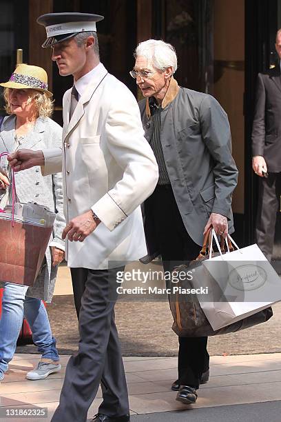 The Rolling Stones' drummer Charlie Watts and his wife Shirley spotted leaving the 'Plaza Athenee' on April 30, 2011 in Paris, France.