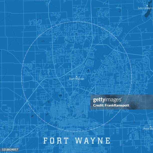 fort wayne in city vector road map blue text - indiana lake stock illustrations