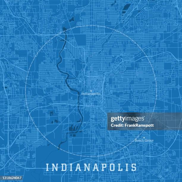 indianapolis in city vector road map blue text - indianapolis map stock illustrations