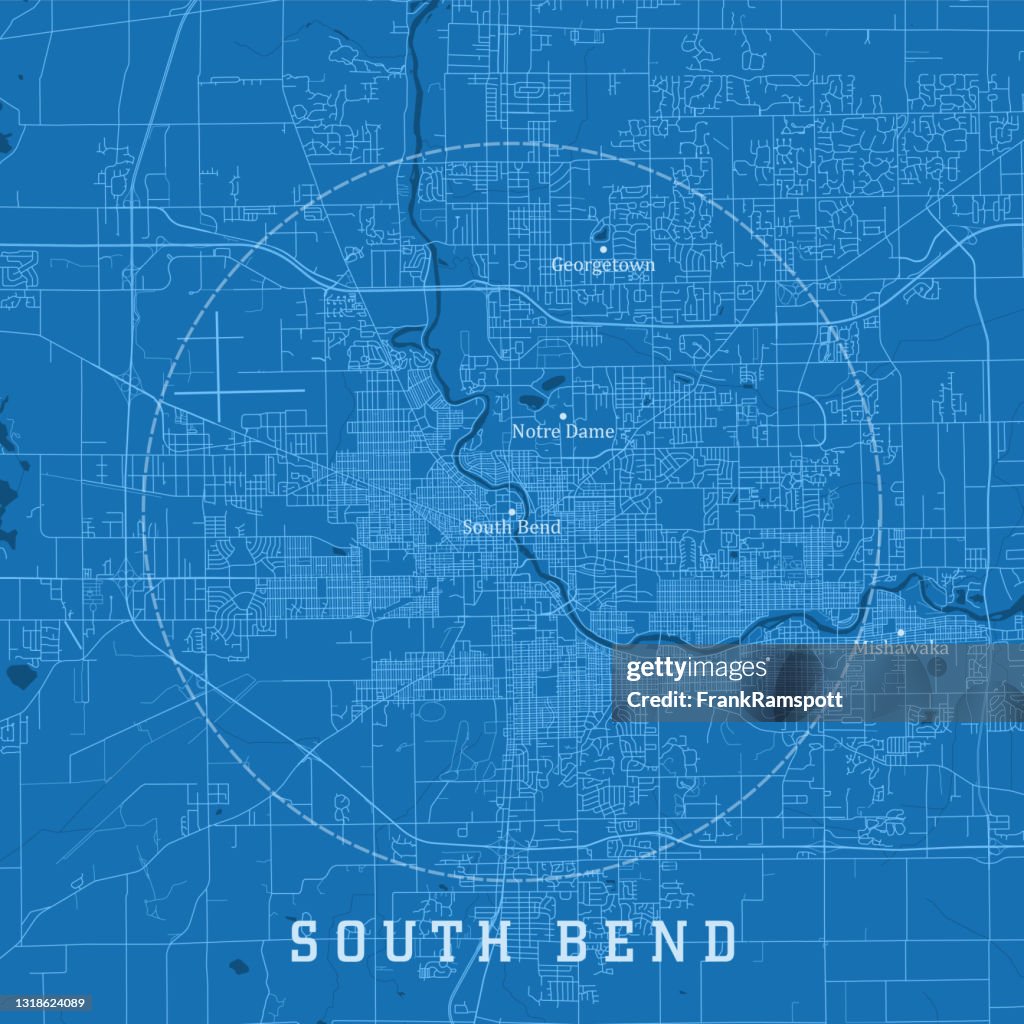 South Bend IN City Vector Road Map Blue Text