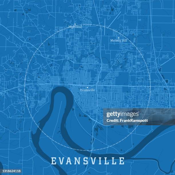 evansville in city vektor straßenkarte blauer text - ohio river stock-grafiken, -clipart, -cartoons und -symbole