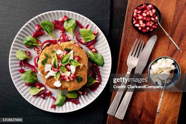 veggie burger with watercress salad. - homemade falafel stock pictures, royalty-free photos & images