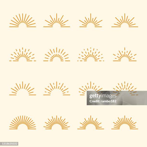 ilustraciones, imágenes clip art, dibujos animados e iconos de stock de sol, amanecer, puesta del sol, iconos de sunburst. pixel perfecto. elementos de diseño. para móviles y web. - reflejo efecto de luz