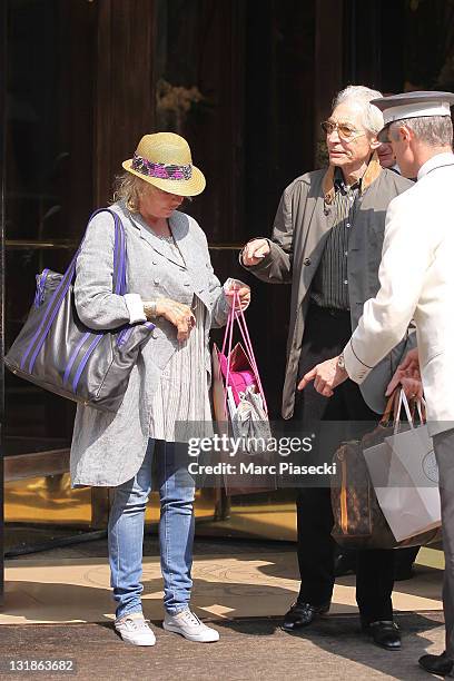 The Rolling Stones' drummer Charlie Watts and his wife Shirley spotted leaving the 'Plaza Athenee' on April 30, 2011 in Paris, France.