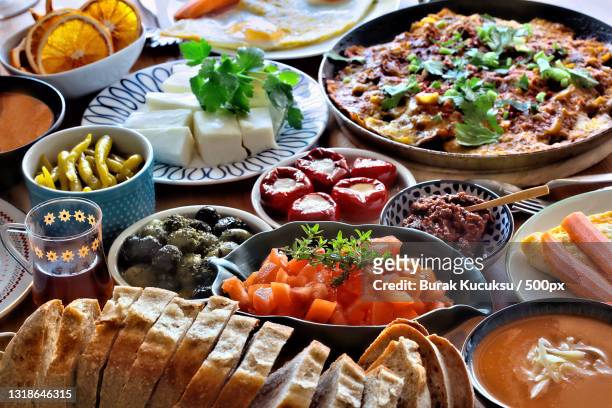 high angle view of food on table,turkey - finger food stockfoto's en -beelden