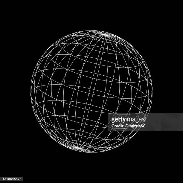 illustrazioni stock, clip art, cartoni animati e icone di tendenza di sfera wireframe vettoriale. modello di globo terrestre 3d con meridiani e paralleli, o latitudine e longitudine. - sfera
