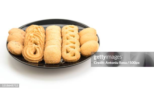 close-up of sweet food in plate against white background - shortbread stock pictures, royalty-free photos & images