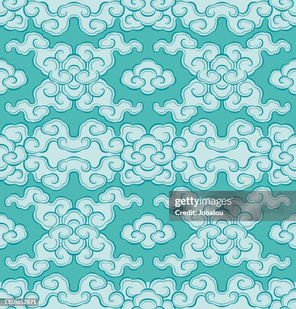 nahtlose dharma oriental blue clouds - tibetische kultur stock-grafiken, -clipart, -cartoons und -symbole