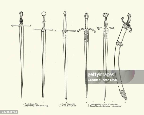 bildbanksillustrationer, clip art samt tecknat material och ikoner med medeltida svärd, engelska 1400- och 1500-talet, venetianska sabre - saber