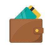 Wallet icon. Wallet with bank cards. Vector illustration.