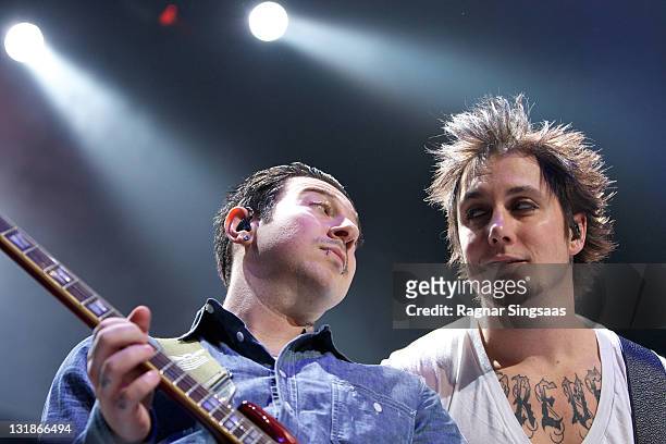 Zacky Vengeance and Synyster Gates of Avenged Sevenfold perform at Oslo Spektrum on November 24, 2010 in Oslo, Norway.