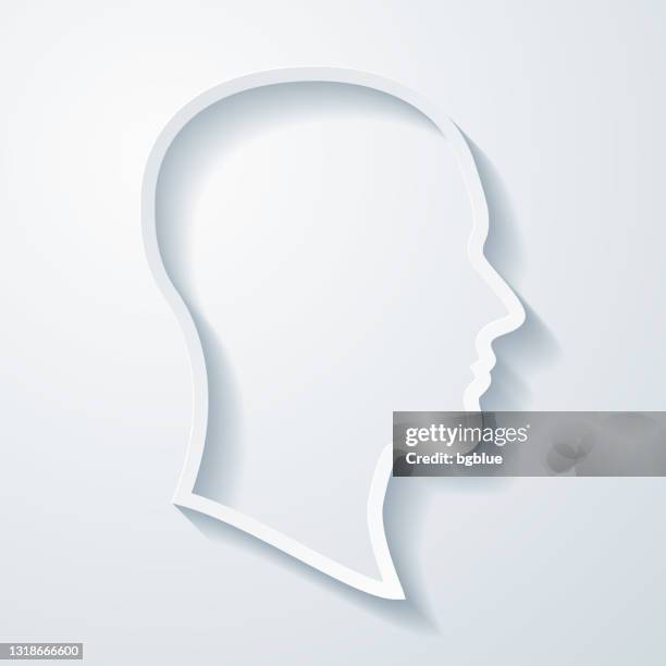 kopfprofil. icon mit papierschnitteffekt auf leerem hintergrund - mann grauer hintergrund stock-grafiken, -clipart, -cartoons und -symbole
