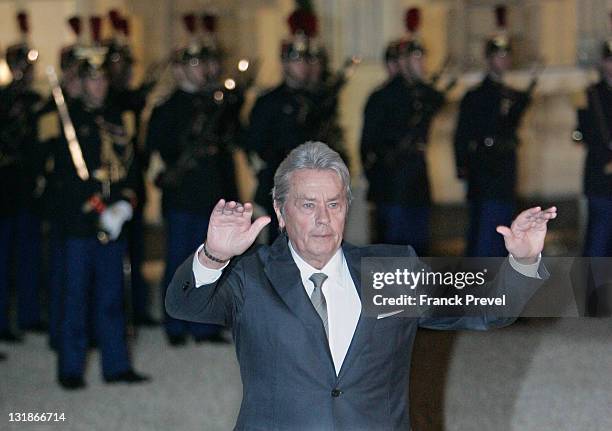 Alain Delon arrives to attend a state dinner honouring visiting Chinese President Hu Jintao at Elysee Palace on November 4, 2010 in Paris, France. At...