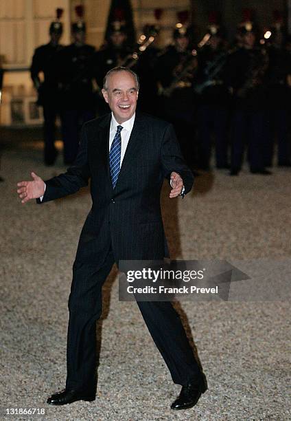 French Minister of Culture Frederic Mitterand arrives at a state dinner honouring visiting Chinese President Hu Jintao at Elysee Palace on November...