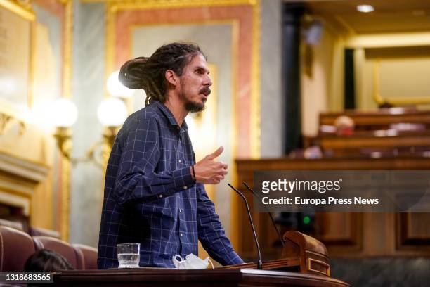 The secretary of Organization of Podemos and deputy of Unidas Podemos in Congress, Alberto Rodriguez intervenes in a plenary session in the Congress...