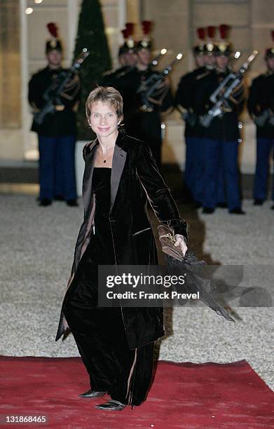 Laurence Parisot, leader of the French employer's union, MEDEF arrives at a state dinner honouring visiting Chinese President Hu Jintao at Elysee...
