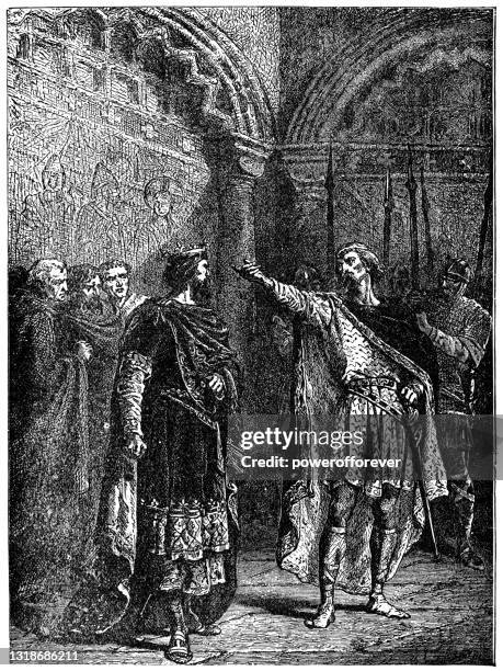 prince robert ii arguing with his father william the conqueror - 11th century - angry dad stock illustrations