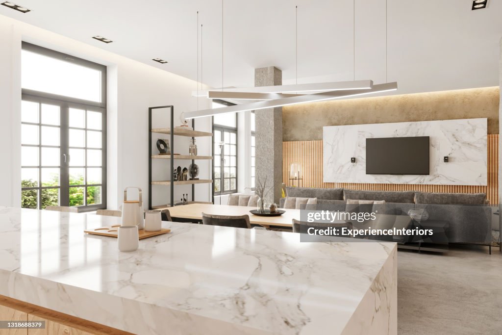 Moderno interior de apartamento de planta abierta