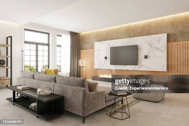 modern apartment living room interior - stereo stock pictures, royalty-free photos & images