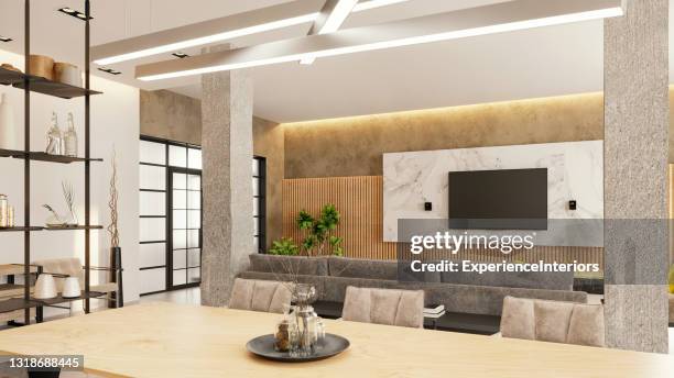 moderne stürmische wohnung inneneinrichtung - led wall stock-fotos und bilder