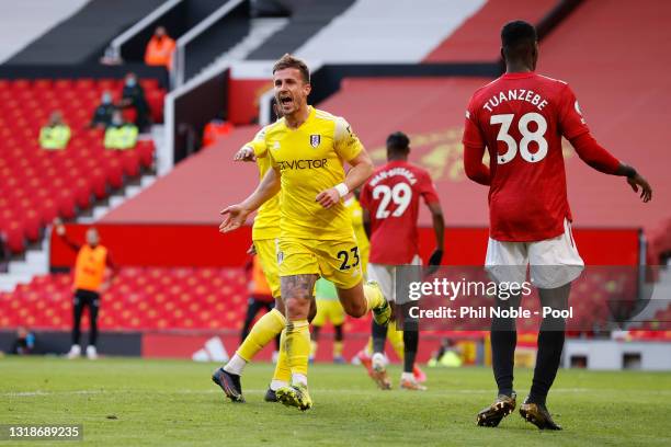 Joe Bryan of Fulham celebrates after scoring their side's first goal during the Premier League match between Manchester United and Fulham at Old...